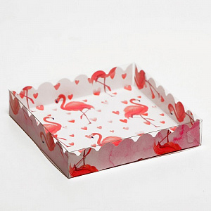 Коробочка для печенья с PVC крышкой, "Фламинго", белая, 15х15х3 см